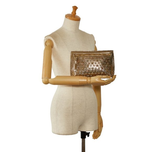 JIMMY CHOO Star Studs Pouch Clutch Bag Second Gold Leather Women's - Picture 9 of 9
